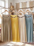 Boho Vacation-style Cotton-linen Maxi Skirt With Belt Detail