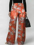 Women's Retro Floral Art Print Casual Stylish Hollow Denim Pants