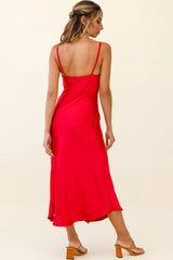 Downtown Cami Strap Front Split Midi Dress Wine