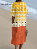 Bohemian Color Block Abstract Polka Dot Art Print V-Neck Midi Dress