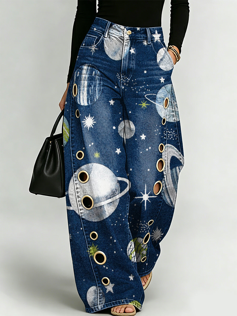 Cosmic Starry Sky Decorative Patterns Women's Denim Pants