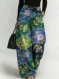 Women's Retro Flowers Pattern Printed Stylish Cutout Casual Denim Jeans