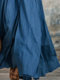 Stylish Blue Denim V-neck Button-downWith Flared Hem Maxi Dress