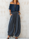 Cozy Off-shoulder Top And Striped Wide-leg Pants Two-piece Set