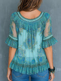 Stylish Artistic Print Ruffled Chiffon Top