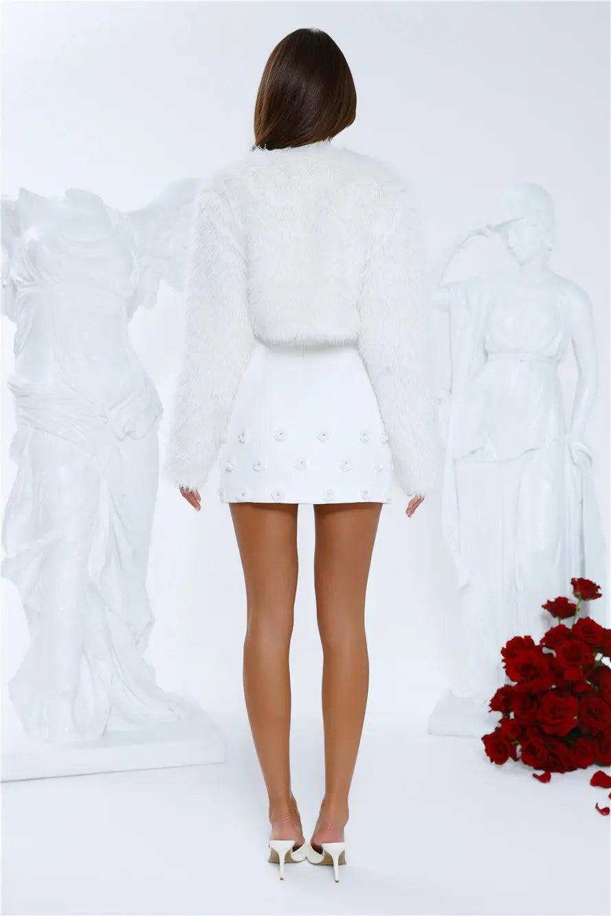 St Moritz Soir茅e Faux Fur Cropped Jacket Cream