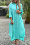 Long Sleeve Cardigan Cotton Linen Shirt Dress