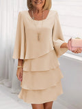 Women's Solid-color Round-neck 3/4-sleeve Casual Loose Chiffon Dress