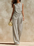 Women's Striped Sleeveless Top And Pants Two-piece Set