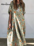 Women's Lovely Floral Art Print Linen Cotton Buttons Dress