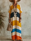 Artistic Vacation Rainbow-striped Cotton-linen Dress