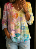 Women's Vintage Colorful Floral Casual Cotton-linen Shirt