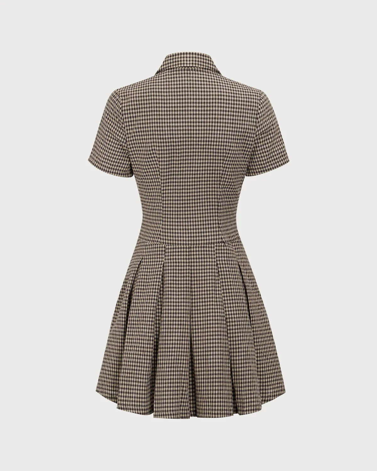 Brown Plaid Lapel Pleated Mini Dress
