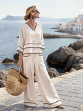 Women'S Casual V-Neck Printed Wide-Leg Pants Set