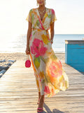 Women's Fashion Floral Art Print Casual Stylish Long Sleeve Comfortable Dress