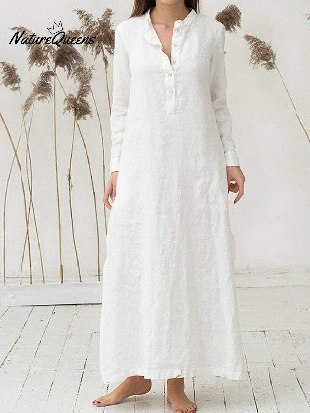 Casual Solid Color Loose Cotton Linen Dress
