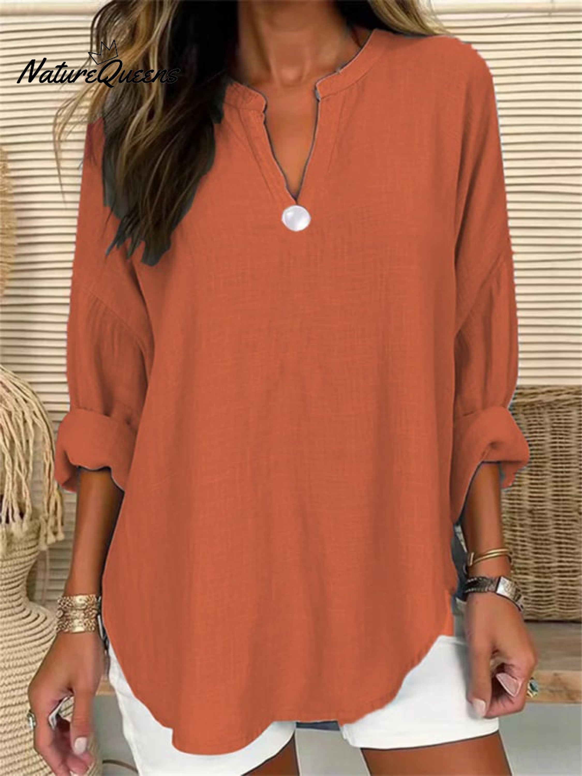 Women's Retro Casual V-Neck Solid Color One-Button Top