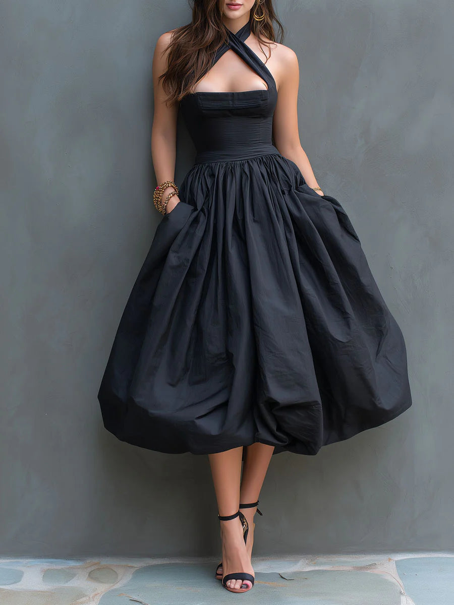 Stylish Halter-Neck Cotton Dress