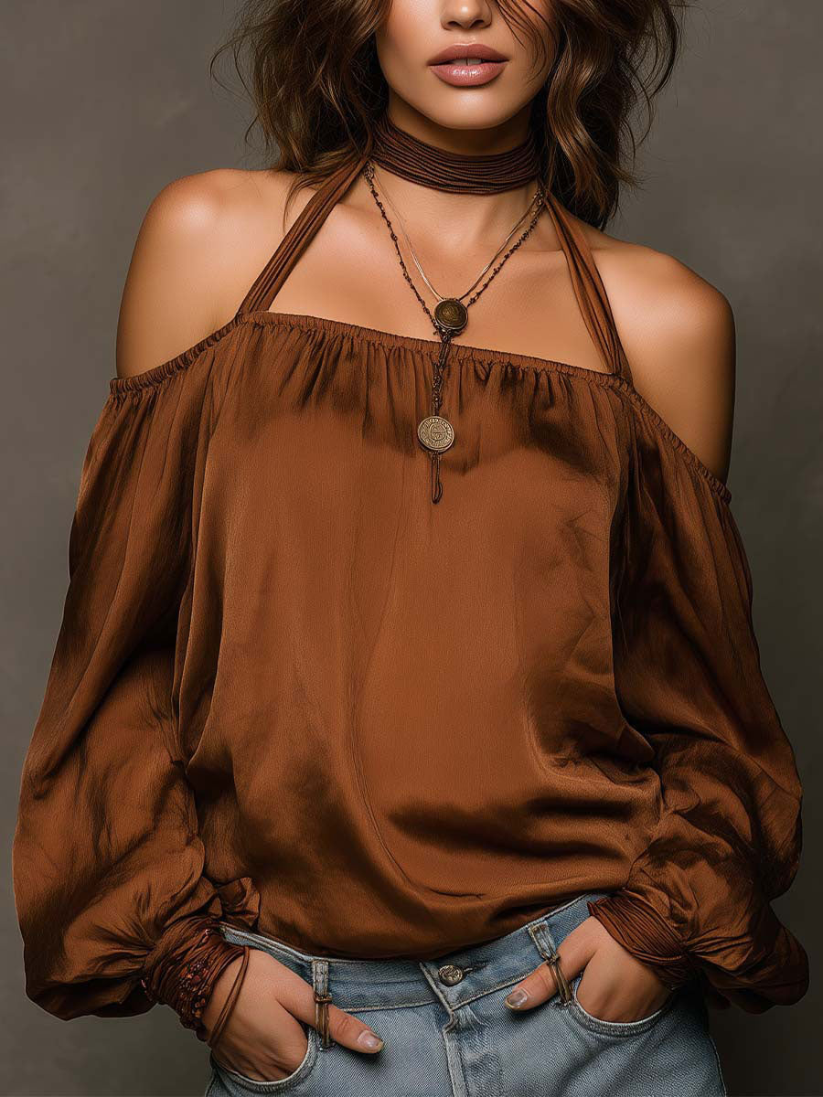 Women's Off-the-shoulder Matte Satin Shirt Top