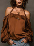 Women's Off-the-shoulder Matte Satin Shirt Top