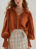 Women's Ruffled Art Casual Stylish Cotton Linen Long Sleeve Shirt