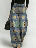 Women's Retro Pattern Printed Stylish Cutout Casual Denim Jeans