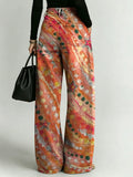 Women's Retro Geometric Floral Patterns Printed Stylish Cutout Casual Denim Jeans