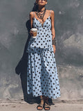 Women's Polka Dot Print Cotton-linen Set: V-neck Sleeveless Loose-fit Camisole & High-waisted A-line Skirt