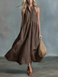 Women's Sleeveless Casual Loose Linen Button-down Dress