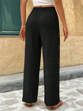 Wide-leg Pants With Side Cutout Floral Details, Drawstring, And Elastic Waist