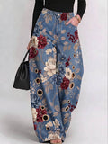 Women's Retro-print High-waisted Wide-leg Jeans