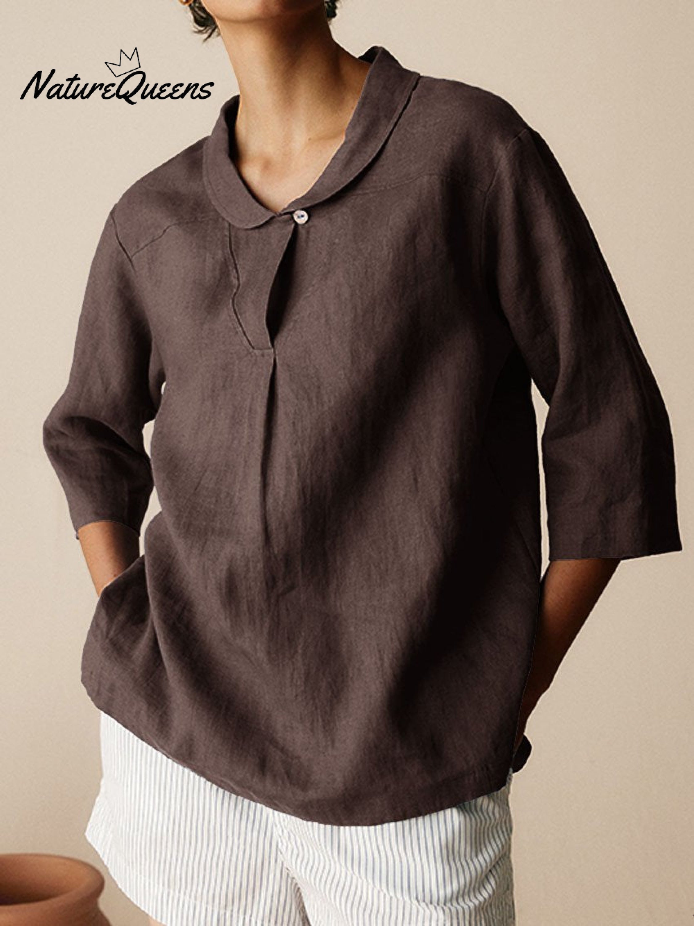 Women's Casual Linen Cotton 3/4 Sleeve Shirt