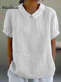 Blue Plain Short Sleeve Round Neck Top
