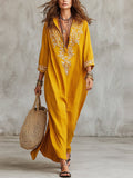 Women's Retro Floral Pattern Art Stylish Cotton Linen Maxi Dress