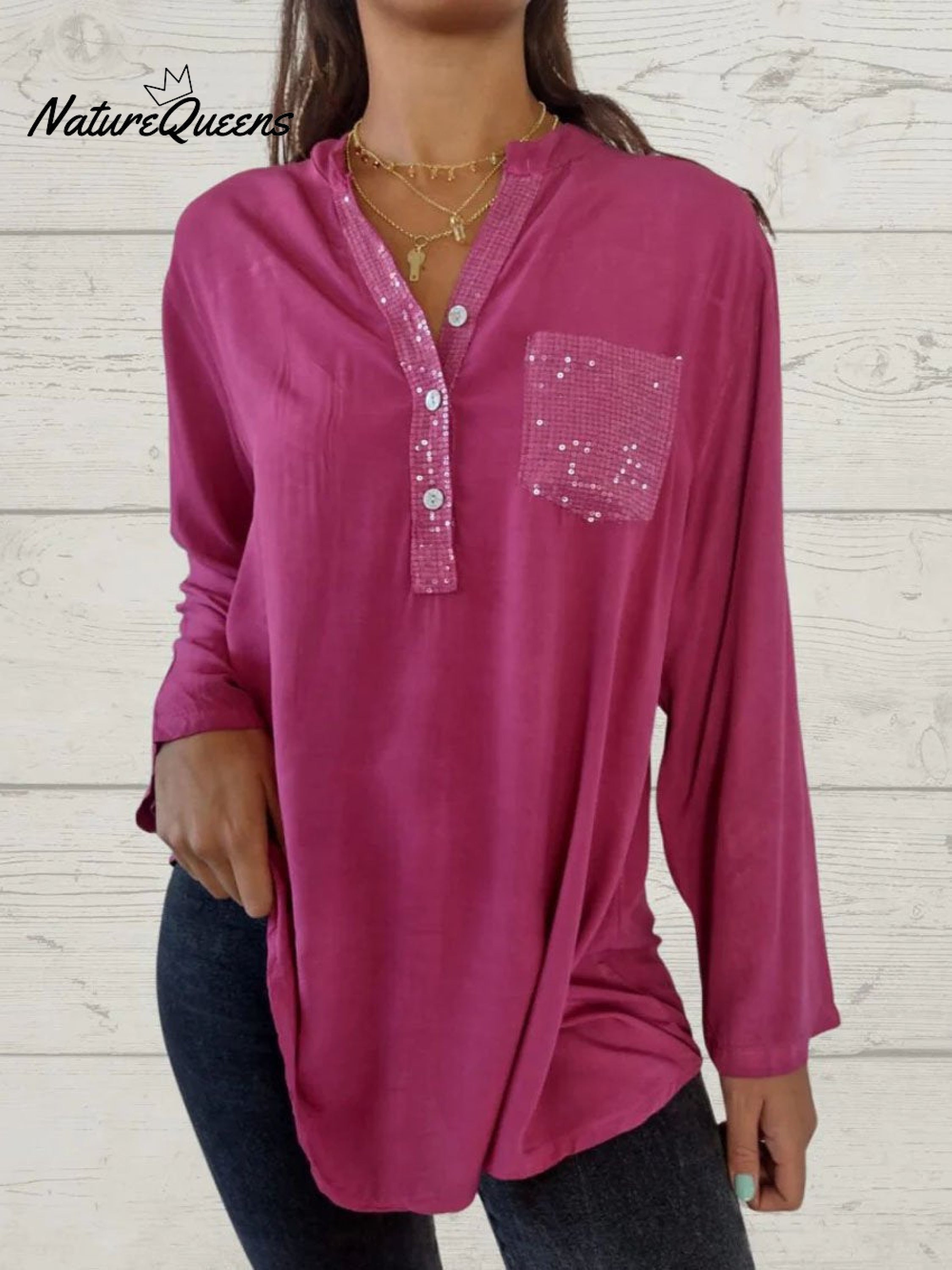 Women's Casual Sequin Patchwork Shirt