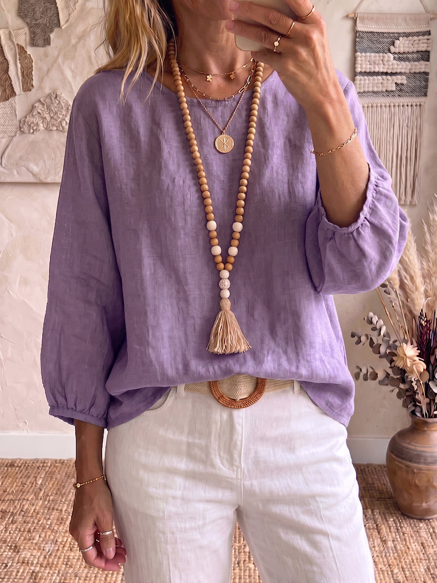 Cozy Cotton-linen Blouse With Batwing 3/4 Sleeves