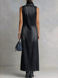 Casual Sleeveless Denim Dress With Slit