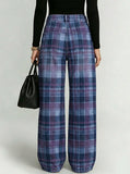 Classic Plaid Decorative Pattern Women's Denim Pants