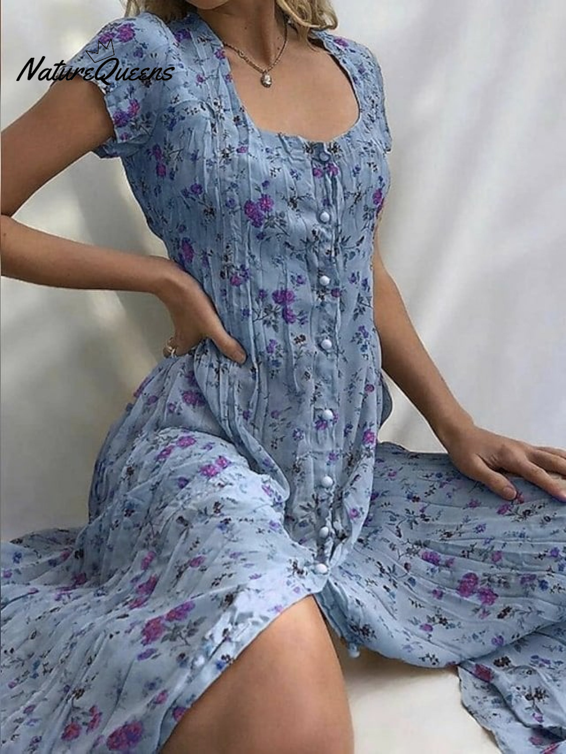 Women's Shift DressShort Sleeve Floral Button Front Print Summer