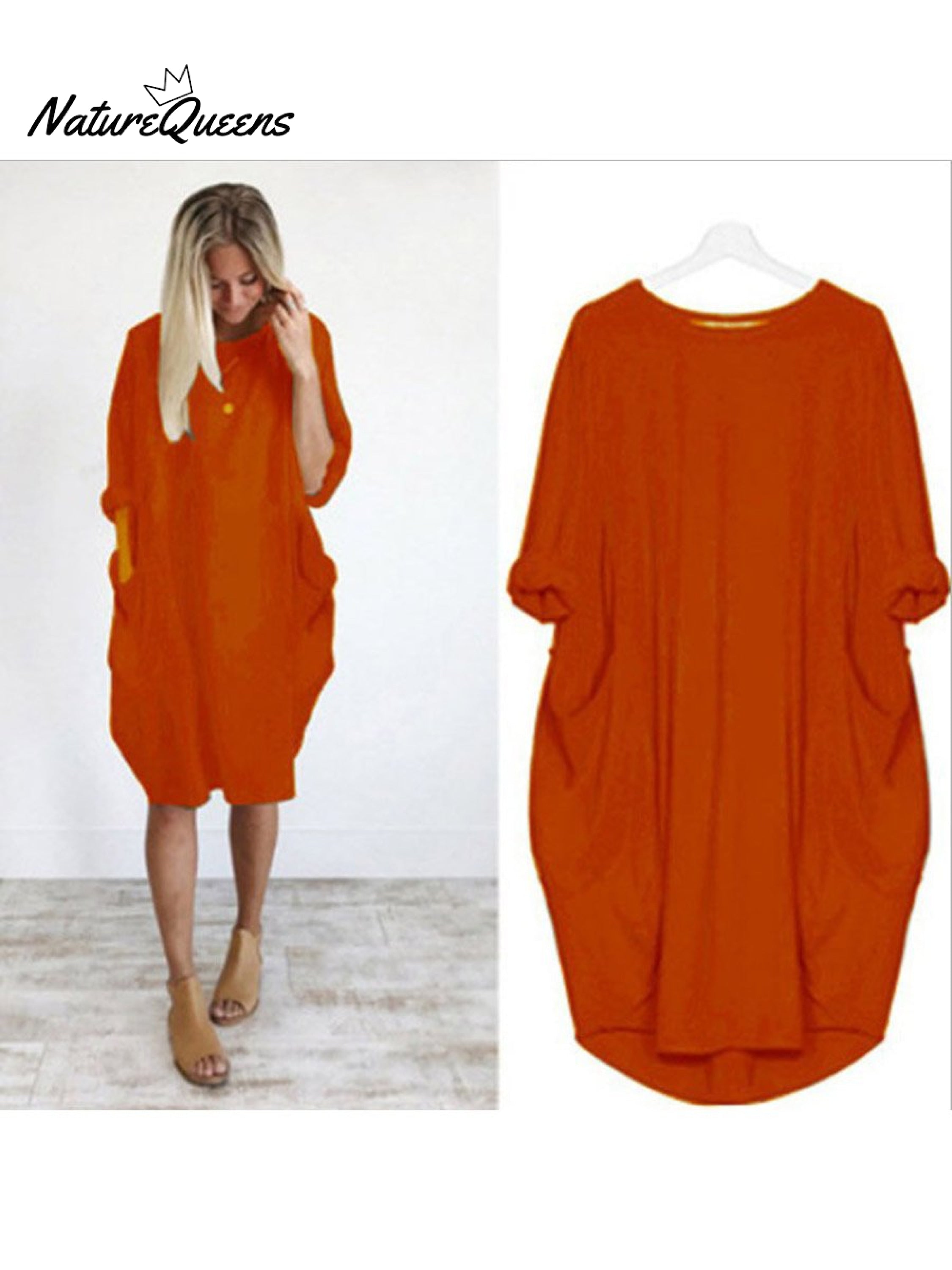 Women's Solid Color Loose Elegant Casual Long-sleeved Pocket Dress