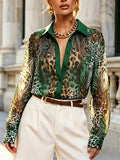 Women's Retro Fashion Leopard Art Print Casual Stylish Long Sleeve Shirt