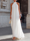 Women's Solid-color Stand-collar Sleeveless Loose-fit Casual Chiffon Dress