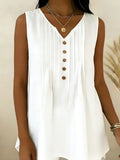Women's V-neck Pleated Solid-color Sleeveless Top