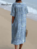 Summer Blue Sea Shell Pattern Printed Women's Flowy Dress