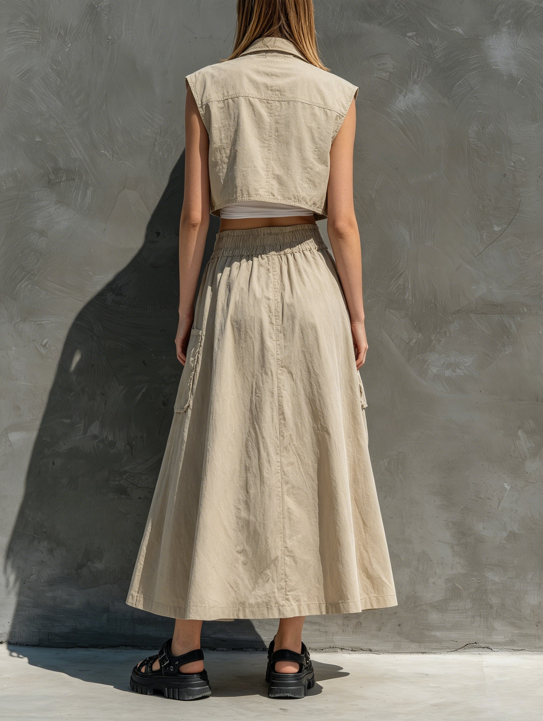 Cropped Cargo Vest + High-waisted A-line Cargo Skirt Co-ord