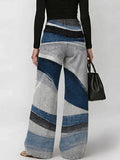 Women's Vintage Blue Stripes Art Print Casual Fashion Cutout Jeans