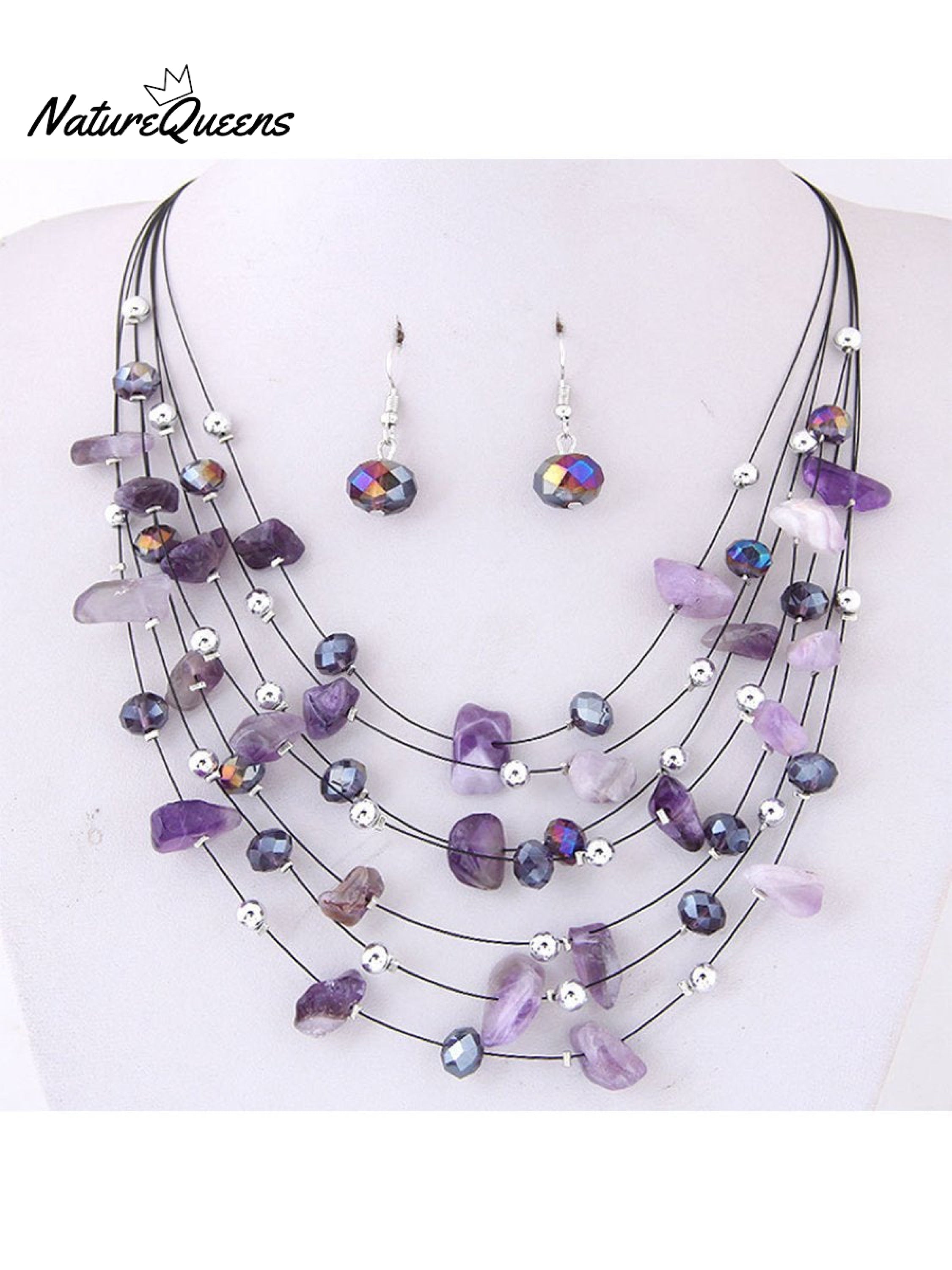 Bohemian Crystal Layered Necklace and Earrings Set