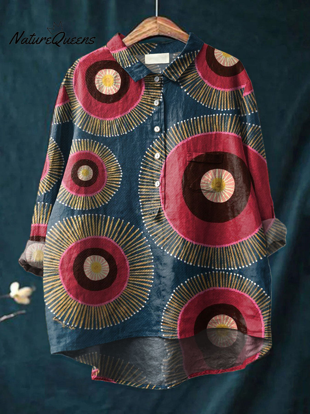Women'sBOHO Art Print Casual Cotton And Linen Shirt