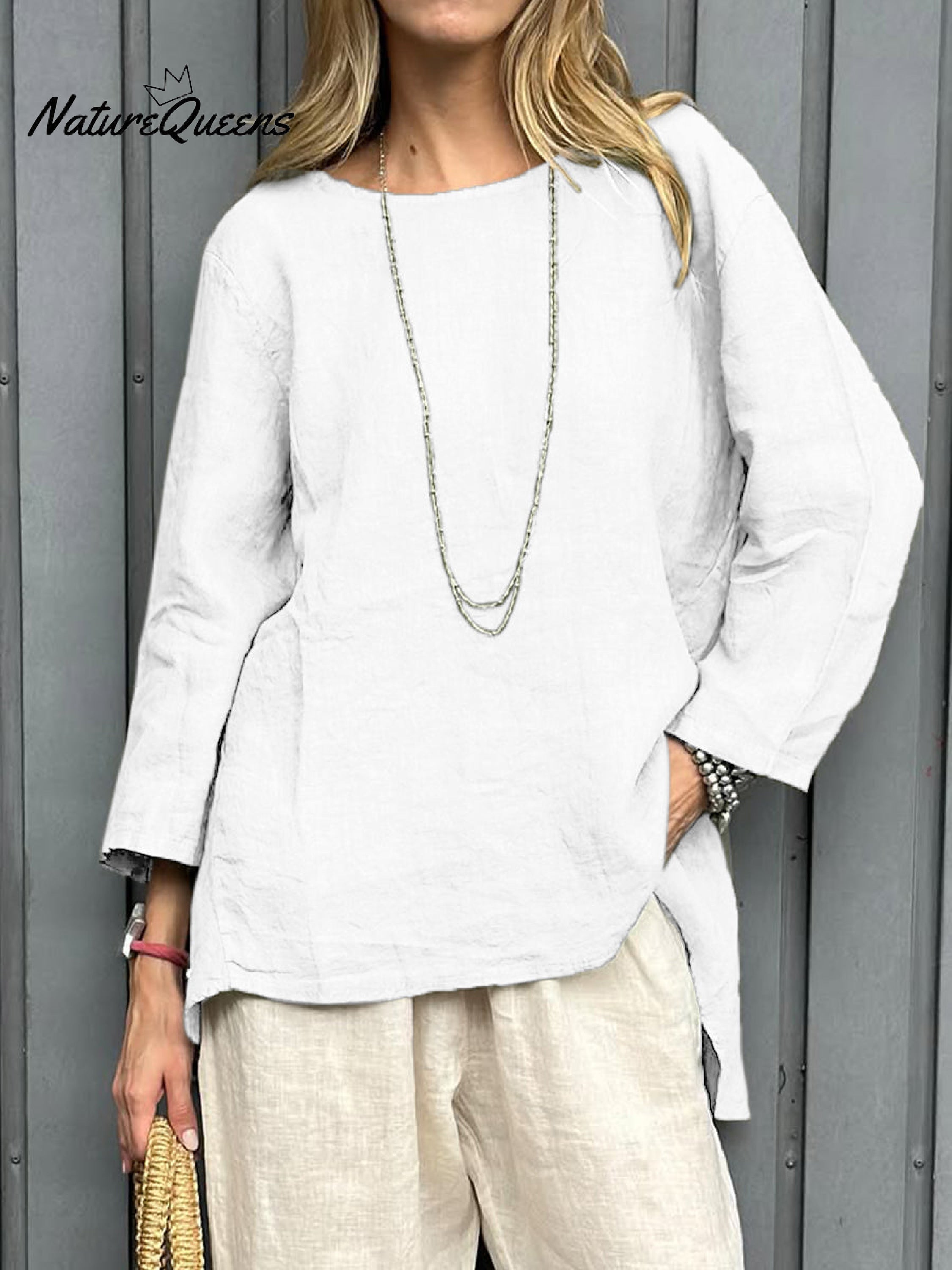 Women's Casual Cotton And Linen 3/4 Sleeve Shirt