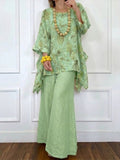 Loose-fit Casual Floral-print Linen & Cotton Top And Pants Two-piece Set